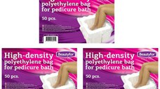 Pachet 3 x Pungi de unica folosinta din polietilena pentru pedichiura - Beautyfor Polyethylene bags for Pedicure Bath, 50 buc
