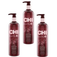 Pachet 3 x Sampon Protector Par Vopsit - CHI Farouk Rose Hip Oil Color Nurture Protecting Shampoo 340ml - 1