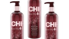 Pachet 3 x Sampon Protector Par Vopsit - CHI Farouk Rose Hip Oil Color Nurture Protecting Shampoo 340ml