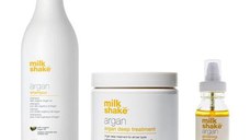 Pachet cu Ulei de Argan pentru Toate Tipurile de Par - Milk Shake Argan: Sampon, 1000 ml + Masca, 500 ml + Ulei de Argan, 50 ml