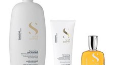 Pachet de Stralucire pentru Par Normal - Alfaparf Milano Semi Di Lino Diamond Illuminating: Sampon 1000 ml, Balsam 200 ml, Ser cu Microcristale 50 ml
