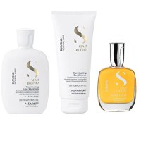 Pachet de Stralucire pentru Par Normal - Alfaparf Milano Semi Di Lino Diamond Illuminating: Sampon 250 ml, Balsam 200 ml, Ser 50 ml - 1