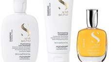 Pachet de Stralucire pentru Par Normal - Alfaparf Milano Semi Di Lino Diamond Illuminating: Sampon 250 ml, Balsam 200 ml, Ser 50 ml
