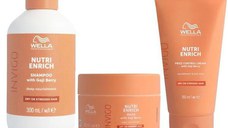 Pachet Intens Nutritiv pentru Par Uscat si Deteriorat - Wella Professionals Invigo Nutri-Enrich: Sampon 300 ml, Masca 150 ml, Crema 150 ml
