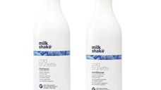 Pachet pentru Neutralizarea Tonurilor de Rosu/Portocaliu pentru par Brunet/Saten - Milk Shake Cold Brunette: Sampon Cold Brunette Shampoo, 1000 ml + Balsam Cold Brunette Conditioner, 1000 ml