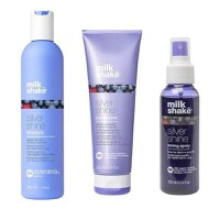 Pachet pentru Par Blond, Gri sau Alb - Milk Shake Silver Shine: Sampon, 300 ml + Balsam, 250 ml + Spray Nuantator pentru Neutralizarea Tonurilor de Galben, 100 ml - 1