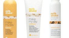 Pachet pentru Par Fin si Uscat- Milk Shake Make My Day & Moisture: Sampon, 300 ml + Balsam, 300 ml + Balsam, 250 ml, Spuma, 200 ml