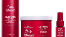 Pachet Reparator pentru Par Deteriorat - Wella Professionals Ultimate Repair: Sampon Ultimate Repair Shampoo, 1000 ml + Balsam Deep Conditioner, 500 ml + Ser Reparator Miracle Rescue, 30 ml