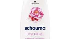 Sampon si Balsam 2 in 1 cu Ulei de Trandafir pentru Par Greu de Pieptanat - Schwarzkopf Schauma Rose Oil 2 in 1 Shampoo & Conditioner with Rose Oil Difficult to Comb Dull Hair, 400 ml