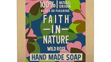 Sapun Natural Solid cu Trandafir Salbatic - Faith in Nature Hand Made Soap Wild Rose, 100 g