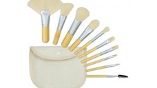 Set 10 Pensule Albe pentru Machiaj Travel Size - Mimo Makeup Brush Bamboo White, 10 buc