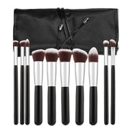 Set 10 Pensule Negre Kabuki pentru Machiaj - Mimo Makeup Brush Kabuki Black, 10 buc - 1