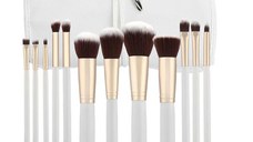 Set 12 Pensule Albe Kabuki pentru Machiaj - Mimo Makeup Brush Kabuki White, 12 buc