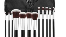 Set 12 Pensule Negre Kabuki pentru Machiaj - Mimo Makeup Brush Kabuki Black, 12 buc
