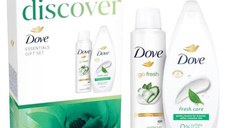 Set Cadou Dove Discover Essentials Gift Set - Gel de Dus Fresh Care Shower Gel, 250 ml + Deodorant Spray Fresh Cucumber Anti-Perspirant, 150 ml