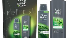 Set Cadou Dove Men +Care Refresh Collection - Gel de Dus Refreshing Extra Fresh Body, Face & Hair Wash, 250 ml + Deodorant Spray Advanced 72h Protection Extra Fresh, 150 ml
