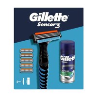 Set Cadou Gillette Sensor 3: Aparat de Ras cu 5 Rezerve + Gel de ras Series Shave Gel Soothing Sensitive with Aloe Vera, 75 ml, 1 set - 1