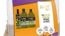 Set Cadou Nature Box cu Ulei de Masline Presat la Rece: Sampon 385 ml + Gel de Dus 385 ml + Balsam Spray 200 ml