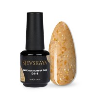 Diamonds Rubber Base Kievskaya Nr. 18 15ml | Bază rubber color nude caramel cu particule aurii - 1