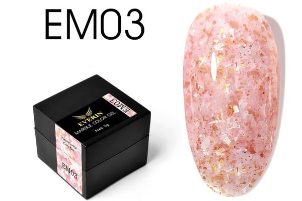 Everin Marble Color Gel EM03 – Gel color cu efect marmurat roz-coral și reflexii aurii (5g)