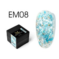 Everin Marble Color Gel EM08 – Gel color cu efect marmurat albastru acvatic și fulgi perlați (5g) - 1