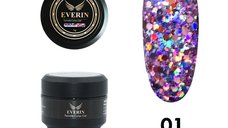 Gel Colorat Twinkle Color EVERIN 5ml – 01 | Gel cu Sclipici Holografic Multicolor pentru Manichiură Profesională