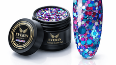 Gel Colorat Twinkle Color Gel EVERIN 5ml - 21 | Nuanta Albastru-Turcoaz cu Glitter Roz si Violet Holografic