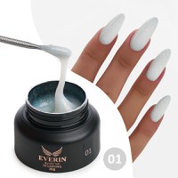 Gel Constructie Everin Stunning 01 Alb Laptos cu Paiete Holografice | Gel Autonivelant Profesional - 1