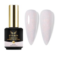 Rubber Base Everin Amber Collection 01 – Bază Cauciucată Translucidă cu Fulgi Irizați Roz-Aurii, HEMA &amp; TPO Free, 15ml - 1