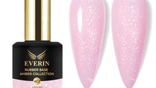 Rubber Base Everin Amber Collection 02 – Bază rubber Roz-Lăptos cu Fulgi Irizați, HEMA & TPO Free, 15ml
