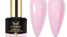 Rubber Base Everin Amber Collection 02 – Bază rubber Roz-Lăptos cu Fulgi Irizați, HEMA & TPO Free, 15ml