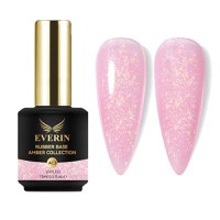 Rubber Base Everin Amber Collection 03 – Bază Cauciucată Roz Pastel cu Fulgi Aurii Irizați, HEMA &amp; TPO Free, 15ml - 1