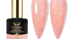 Rubber Base Everin Amber Collection 04 – Bază rubber Piersicie cu Fulgi Aurii Irizați, HEMA & TPO Free, 15ml