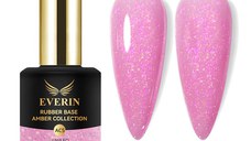 Rubber Base Everin Amber Collection 05 – Bază rubber Roz Intens cu Fulgi Irizați, HEMA & TPO Free, 15ml