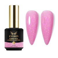 Rubber Base Everin Amber Collection 05 – Bază rubber Roz Intens cu Fulgi Irizați, HEMA &amp; TPO Free, 15ml - 1
