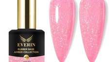 Rubber Base Everin Amber Collection 06 – Bază rubber Roz Neon cu Fulgi Irizați, HEMA & TPO Free, 15ml