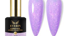 Rubber Base Everin Amber Collection 07 – Bază rubber Lila Pastel cu Fulgi Irizați, HEMA & TPO Free, 15ml