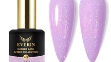 Rubber Base Everin Amber Collection 08 – Bază rubber Lila Calduță cu Fulgi Irizați, HEMA & TPO Free, 15ml