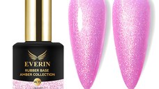 Rubber Base Everin Amber Collection 15 – Bază rubber Roz Intens cu Sclipici, HEMA & TPO Free, 15ml