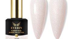 Rubber Base Everin Amber Collection 18 – Bază rubber Alb-Lăptos cu Sclipici Fin, HEMA & TPO Free, 15ml