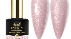 Rubber Base Everin Amber Collection 19 – Bază rubber Roz Nude cu Sclipici Fin, HEMA & TPO Free, 15ml