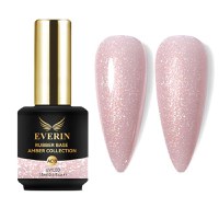 Rubber Base Everin Amber Collection 19 – Bază rubber Roz Nude cu Sclipici Fin, HEMA &amp; TPO Free, 15ml - 1