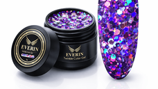 Twinkle Color Gel EVERIN 5ml – 02 | Gel Color Violet Holografic cu Sclipici Multicolor pentru Manichiură Profesională