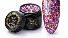Twinkle Color Gel EVERIN 5ml – 05 | Gel Color Roz-Lila Holografic cu Sclipici Multicolor pentru Manichiură Profesională