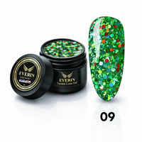 Twinkle Color Gel EVERIN 5ml – 09 | Gel Color Verde Smarald cu Sclipici Holografic Multicolor pentru Manichiură Profesională - 1