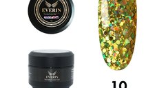 Twinkle Color Gel EVERIN 5ml – 10 | Gel Color Auriu-Verzui cu Sclipici Holografic Multicolor pentru Manichiură Profesională
