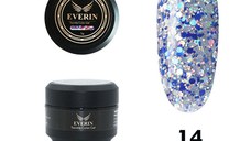 Twinkle Color Gel EVERIN 5ml – 14 | Gel Color Albastru-Argintiu cu Sclipici Holografic pentru Manichiură Profesională