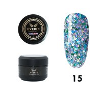 Twinkle Color Gel EVERIN 5ml – 15 | Gel Color Albastru-Turcoaz cu Sclipici Holografic Multicolor pentru Manichiură Profesională - 1