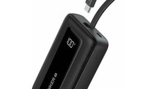 Acumulator extern Anker Zolo 20.000 mAh, 30W, 1x USB-C, 1x USB-A, cablu USB-C incorporat (Negru)