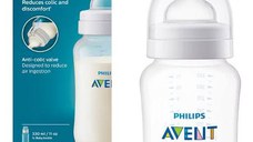 Biberon Philips Avent SCY106/01, Dispozitiv  anti-colici, 330 ml, +3 luni, Fara BPA (Alb/Transparent)